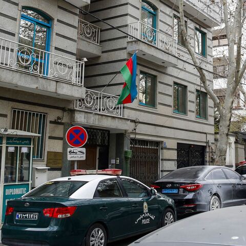 Police stay guard in front of the former Azerbaijan Embassy in Tehran on January 27, 2023, following an attack. 